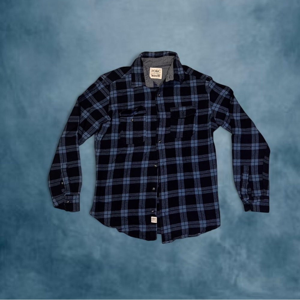 PD&C Blue and Black Plaid Casual Shirt